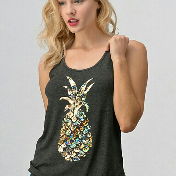 Tops - Metallic pineapple graphic tee (  2 L EFT )